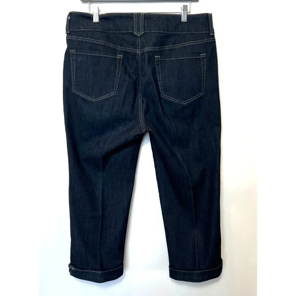 NYDJ Womens Dark Wash Denim Cropped Jeans Rhinestone Detail Cuff Size 14 M10J62T